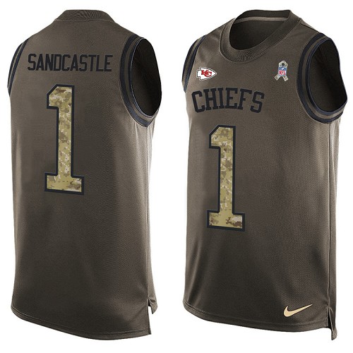Men's Limited Leon Sandcastle Nike Jersey Green - #1 Salute to Service Tank Top NFL Kansas City Chiefs